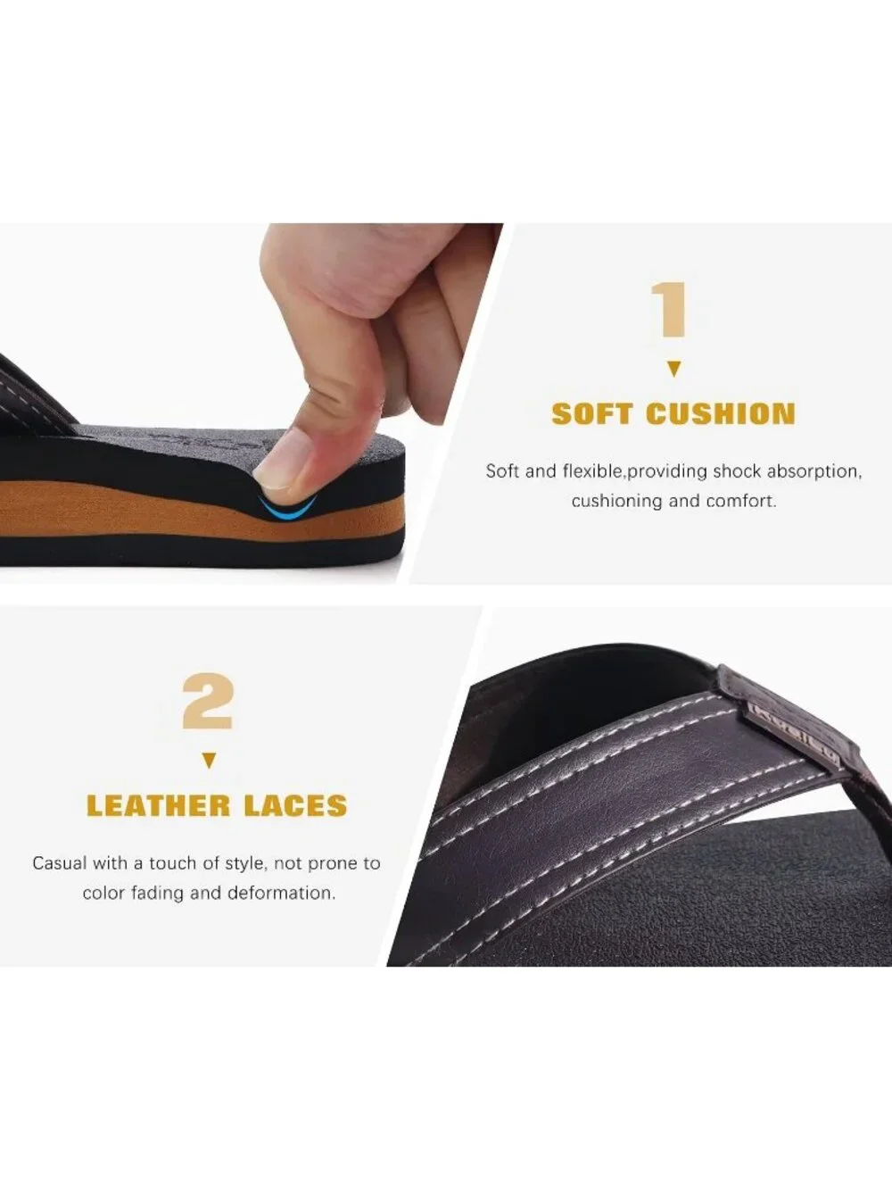 Men's Brown Yoga Mat Leather Flip Flops Slip On Indoor Outdoor Sandal Slipper
